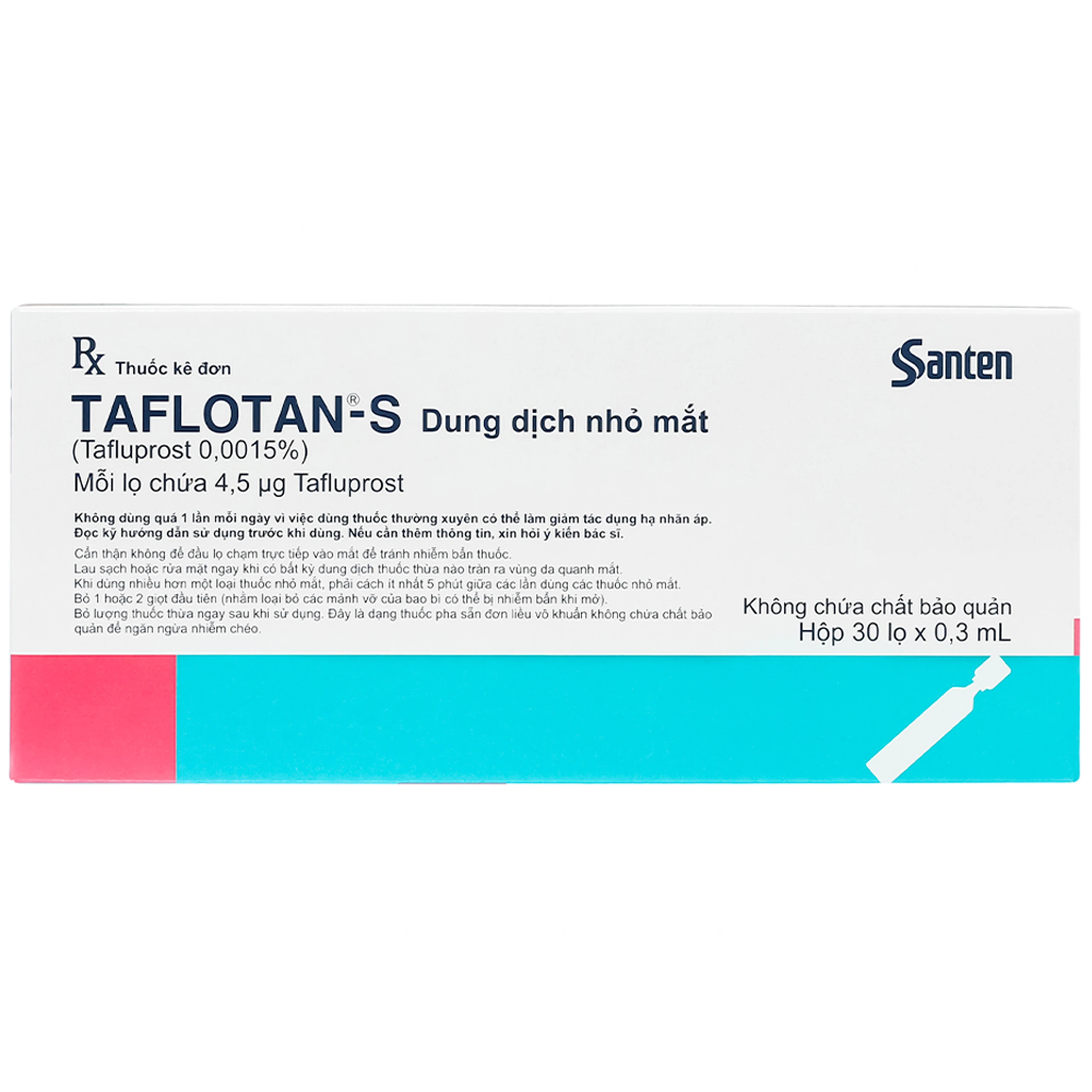 Dung dịch nhỏ mắt Taflotan-S Tafluprost hộp 30 lọ x 0.3ml Santen