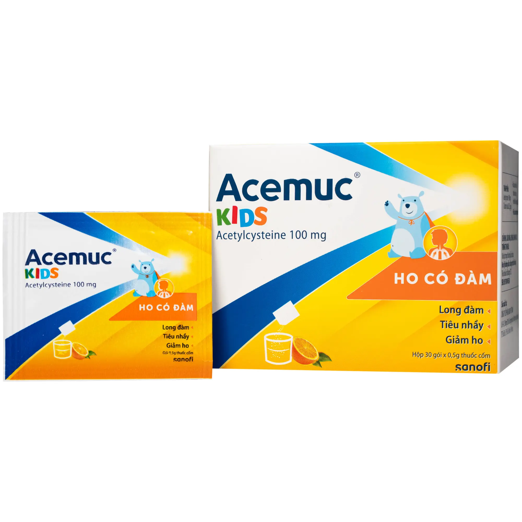 Acemuc Acetylcystein 100mg hộp 30 gói x 0.5g Sanofi