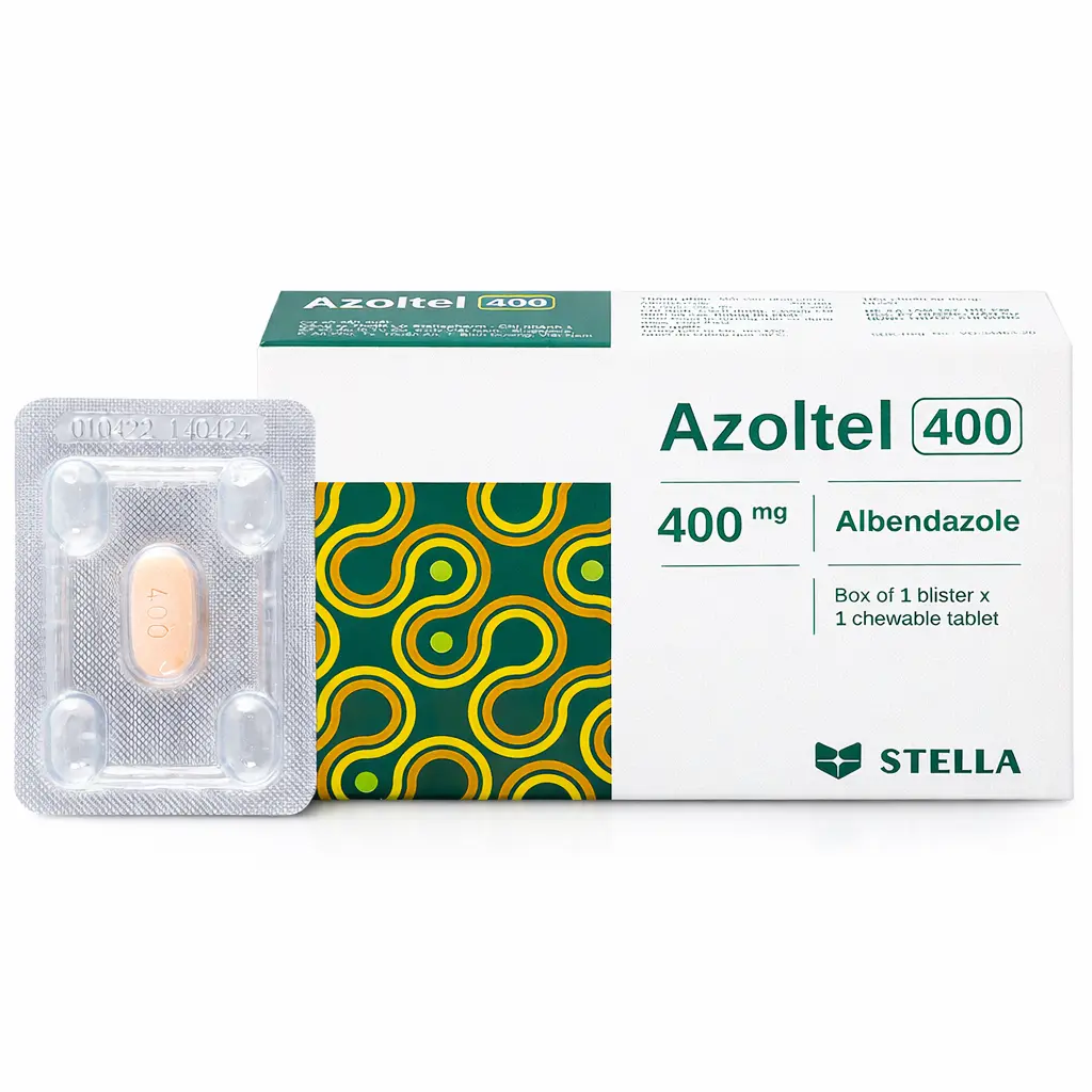 Azoltel Albendazol STELLA 400mg hộp x 1 viên nén Stella