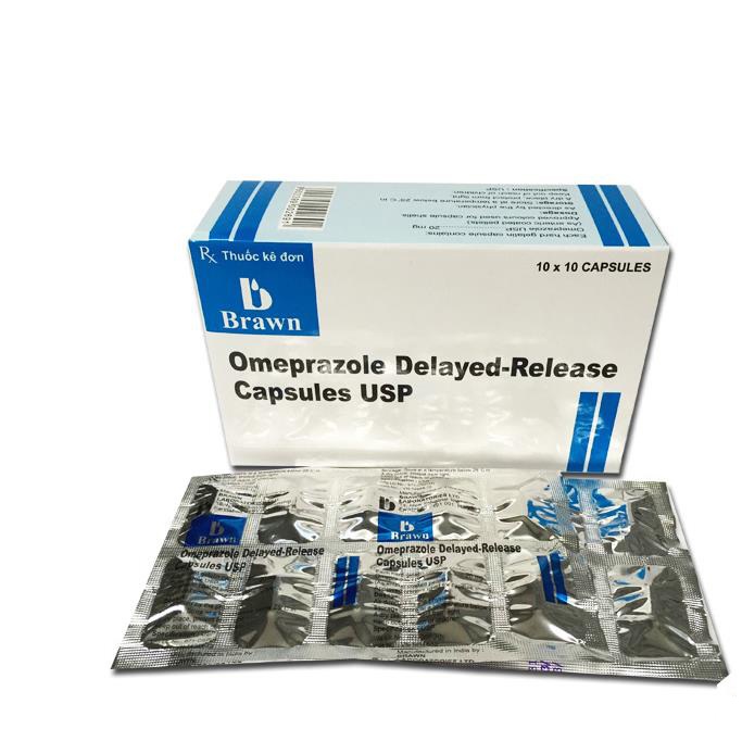 Omeprazole Delayed-Release 20mg hộp 10 vỉ x 10 viên nang Brawn