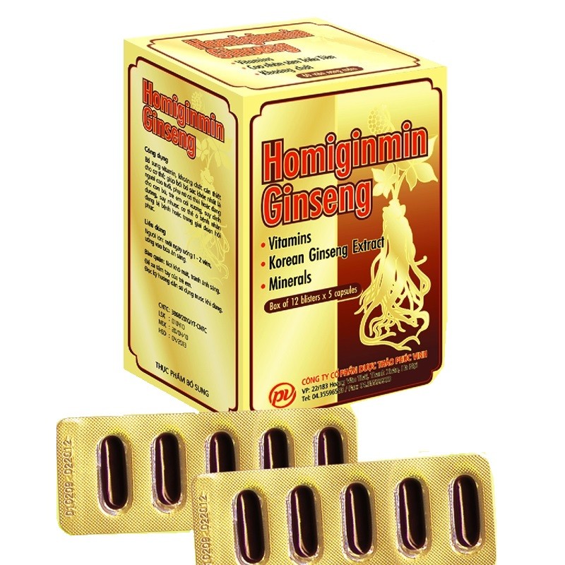 Homiginmin Ginseng hộp 12 vỉ x 5 viên nang mềm Phúc Vinh