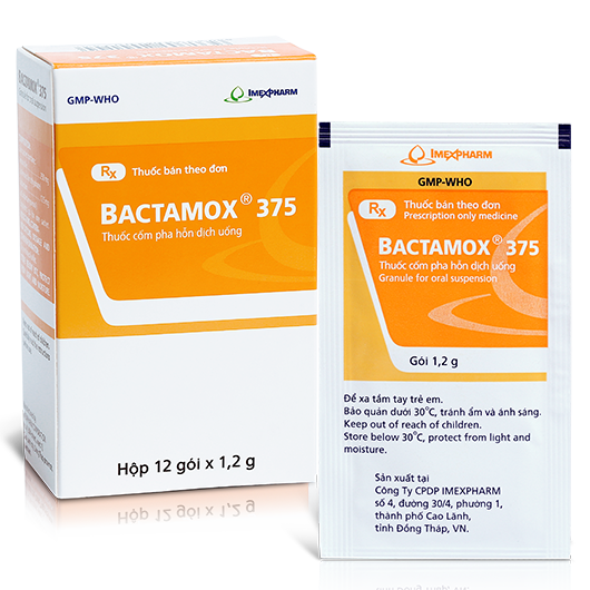 Bactamox 375 hộp 12 gói x 1.2g Imexpharm