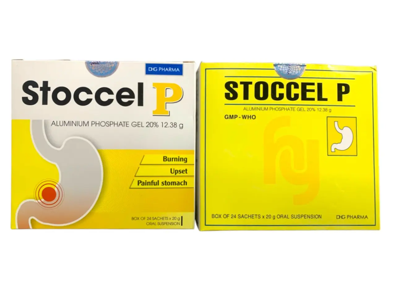Stoccel P Aluminum phosphate gel 20% hộp 24 gói x 20g hỗn dịch DHG Hậu Giang