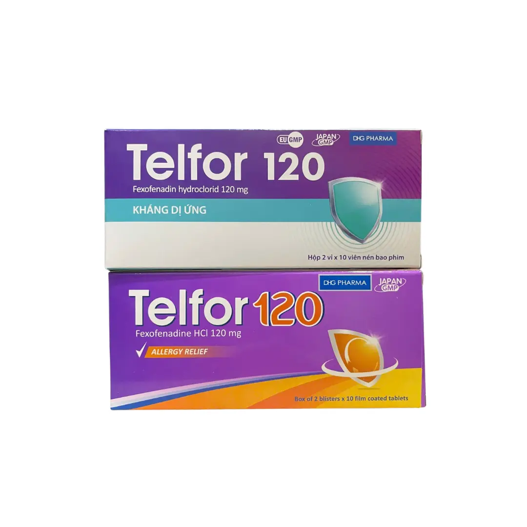 Telfor Fexofenadine 120mg hộp 2 vỉ x 10 viên nén DHG Hậu Giang