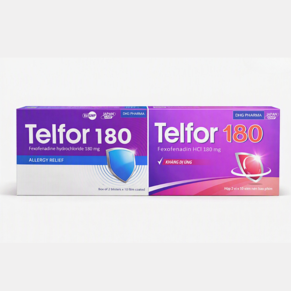 Telfor Fexofenadine 180mg hộp 2 vỉ x 10 viên nén DHG Hậu Giang