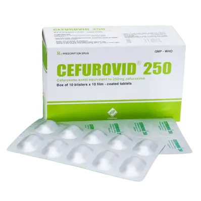 Cefurovid Cefuroxim 250mg hộp 10 vỉ x 10 viên nén Vidipha