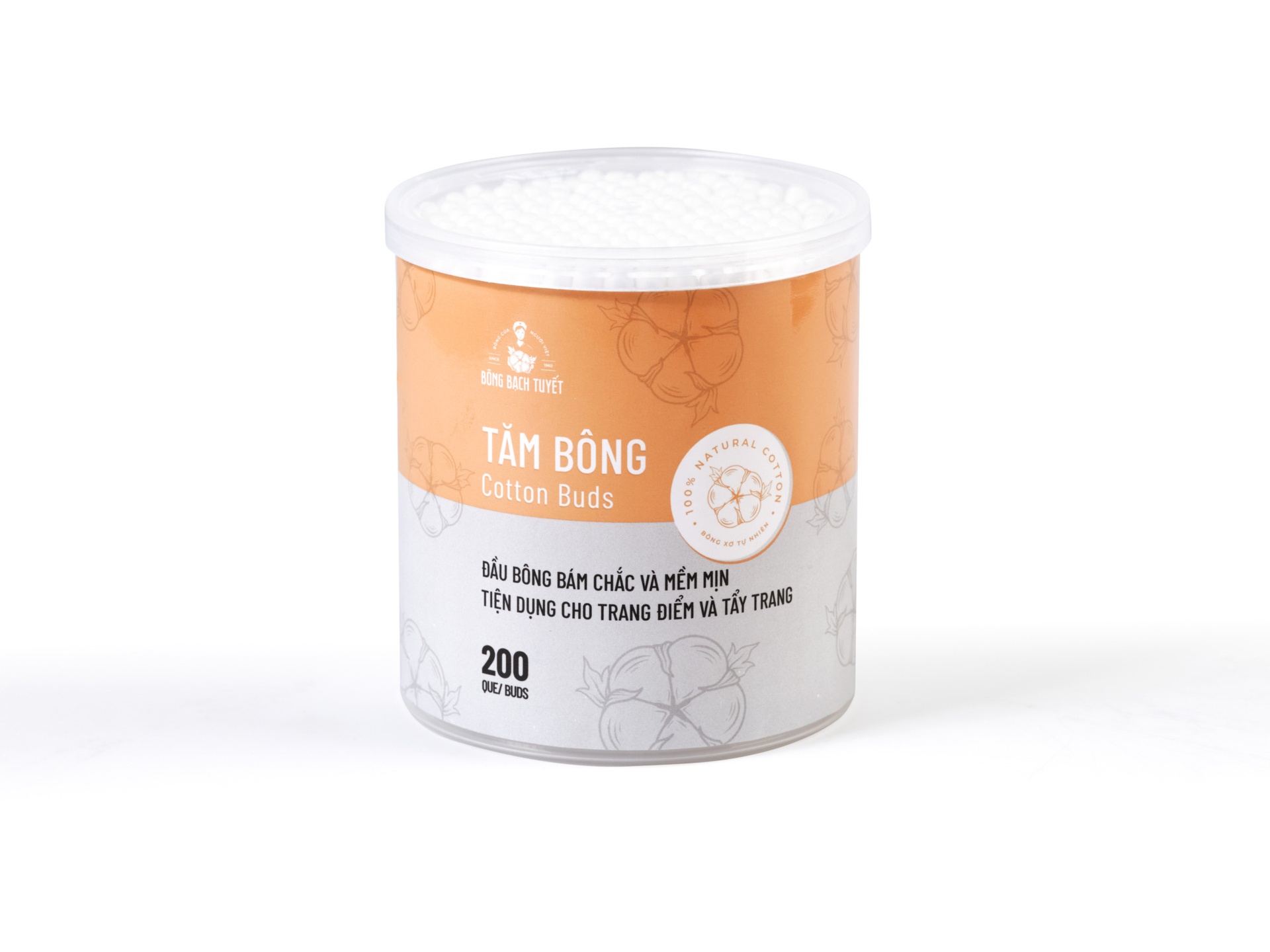 Tăm bông người lớn hộp tròn 200 que Bông Bạch Tuyết