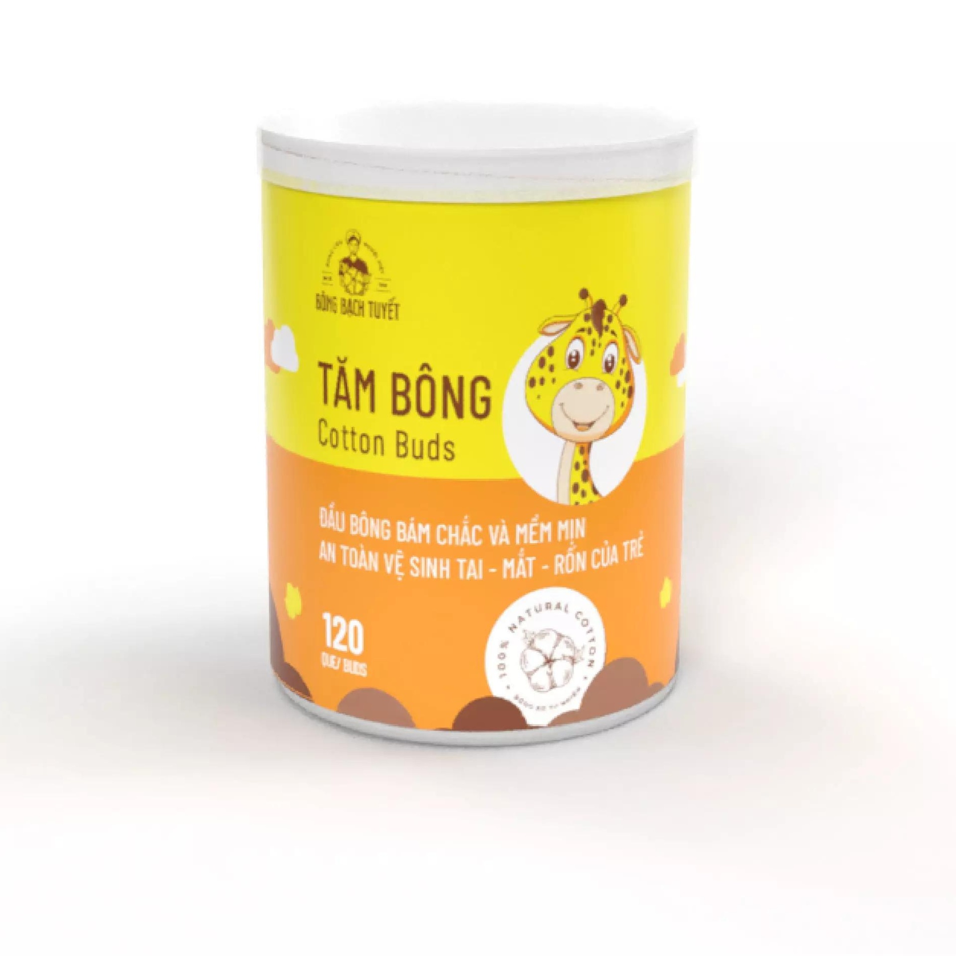 Tăm bông trẻ em hộp tròn 120 que Bông Bạch Tuyết