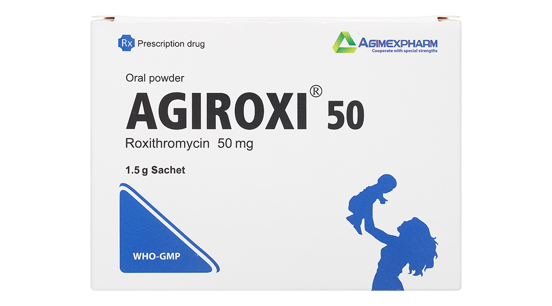 Agiroxi Roxithromycin 50mg hộp 30 gói x 1.5g Agimexpharm