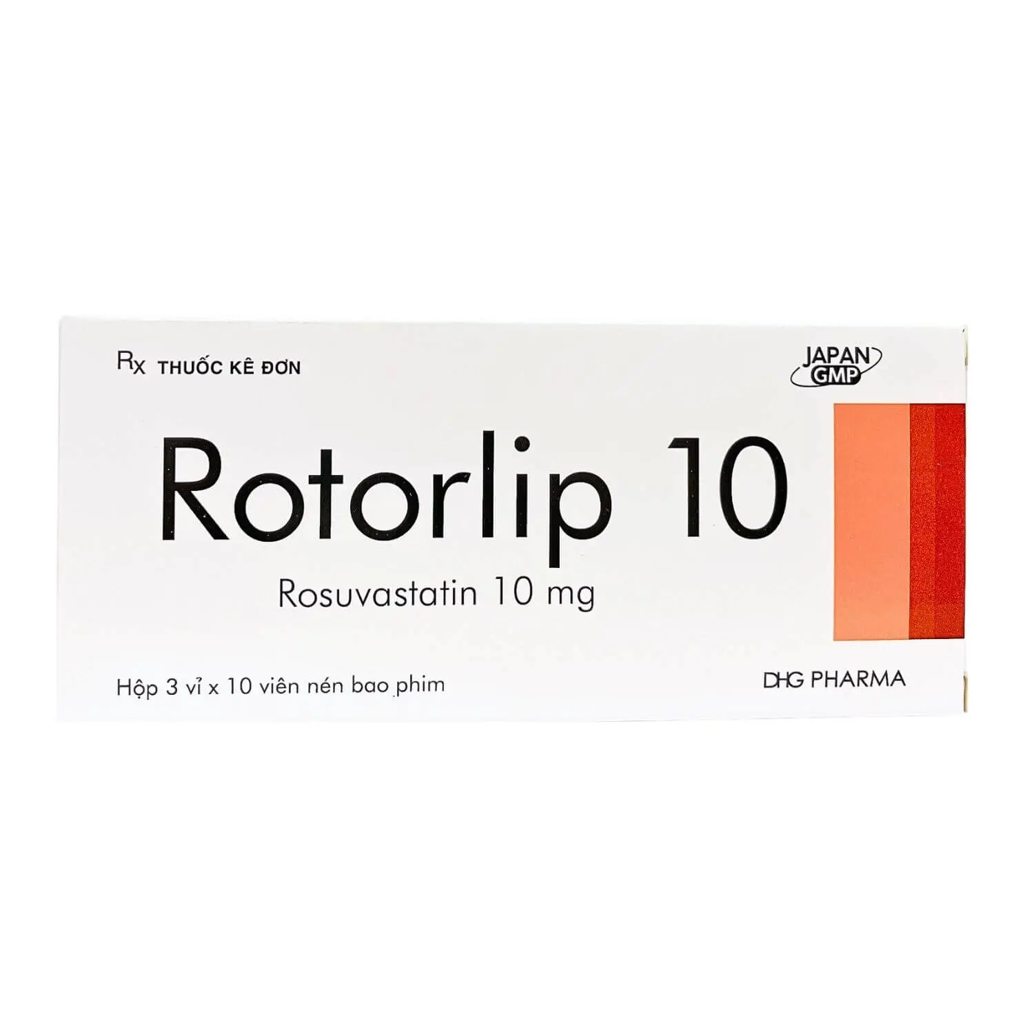 Rotorlip 10 Rosuvastatin 10mg hộp 3 vỉ x 10 viên nén DHG Hậu Giang