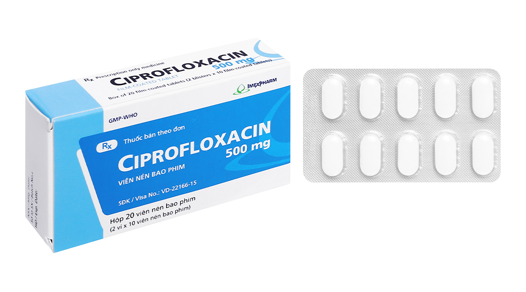 Ciprofloxacin 500mg hộp 2 vỉ x 10 viên nén Imexpharm