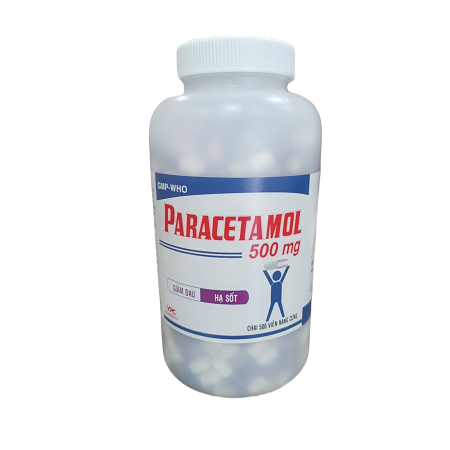 Paracetamol 500mg giảm đau hạ sốt chai 500 viên nang Cửu Long (viên tím trắng)