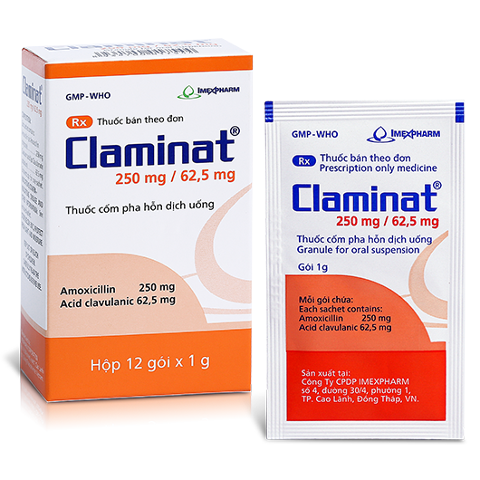 Claminat 250mg/ 62.5mg hộp 12 gói x 1g Imexpharm