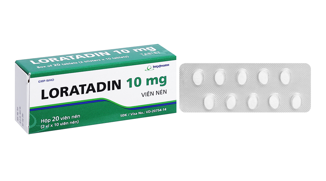 Loratadin 10mg hộp 2 vỉ x 10 viên nén Imexpharm