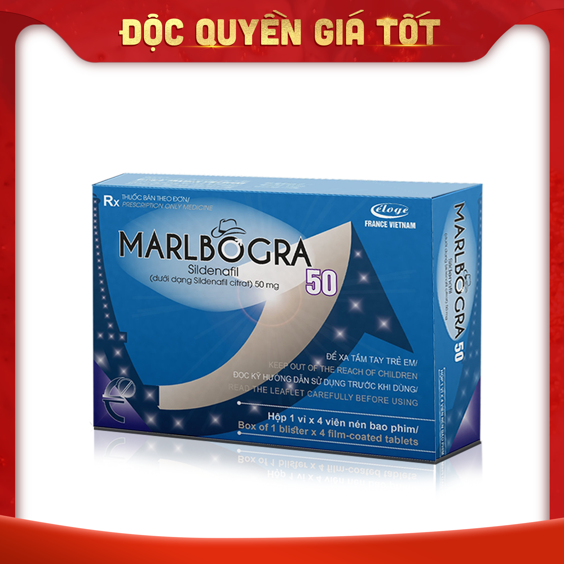 Marlbogra Sildenafil 50mg hộp 1 vỉ x 4 viên nén Eloge