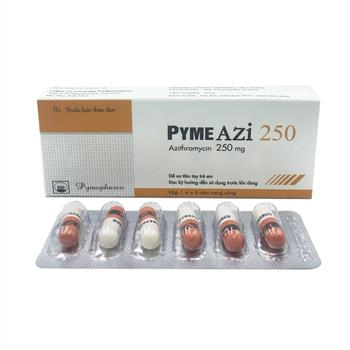 Pyme Azi 250 Azithromycin 250mg hộp 1 vỉ x 6 viên nang Pymepharco