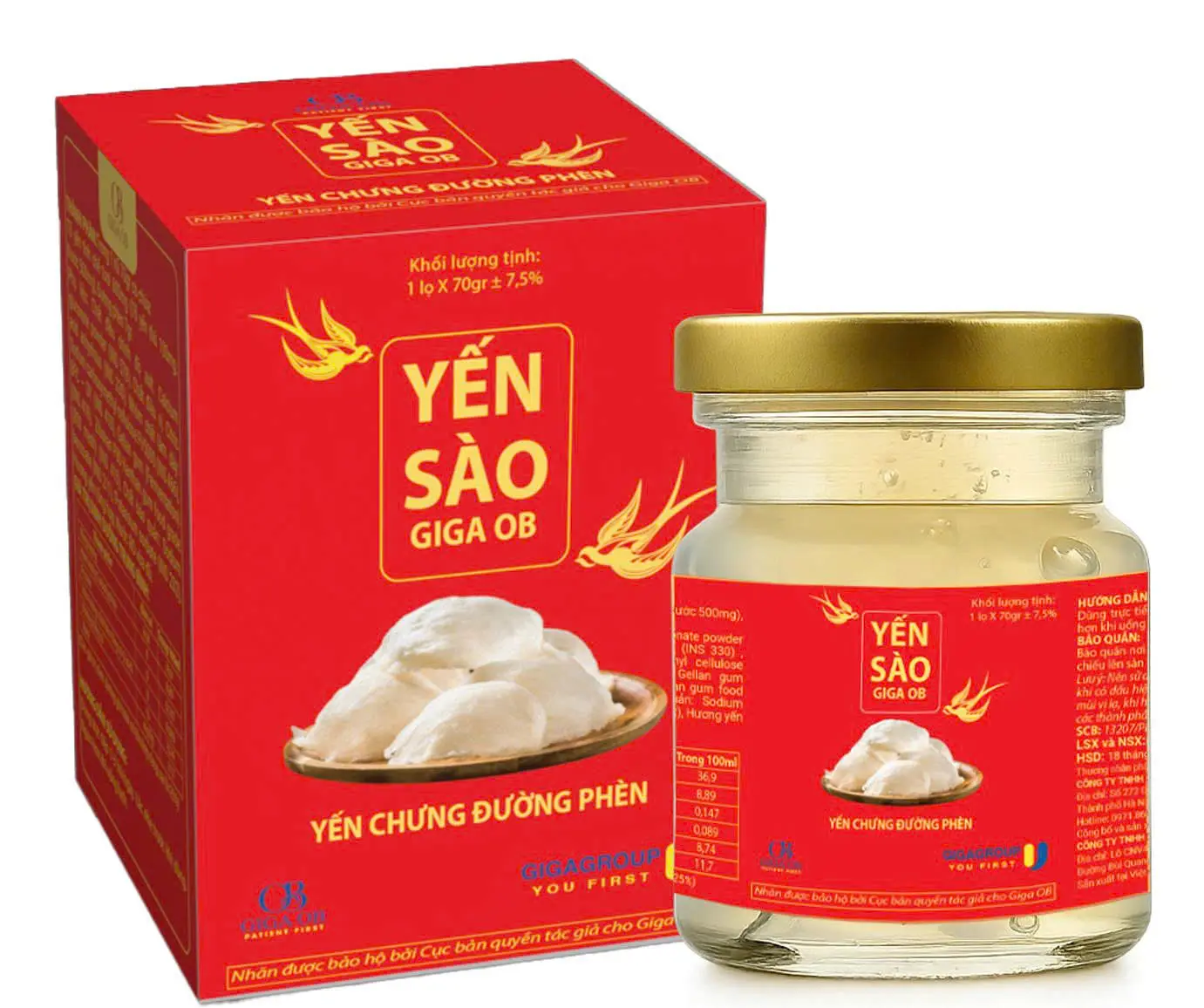 Yến sào thiên nhiên tổ yến chưng đường phèn lọ 70g Giga OB