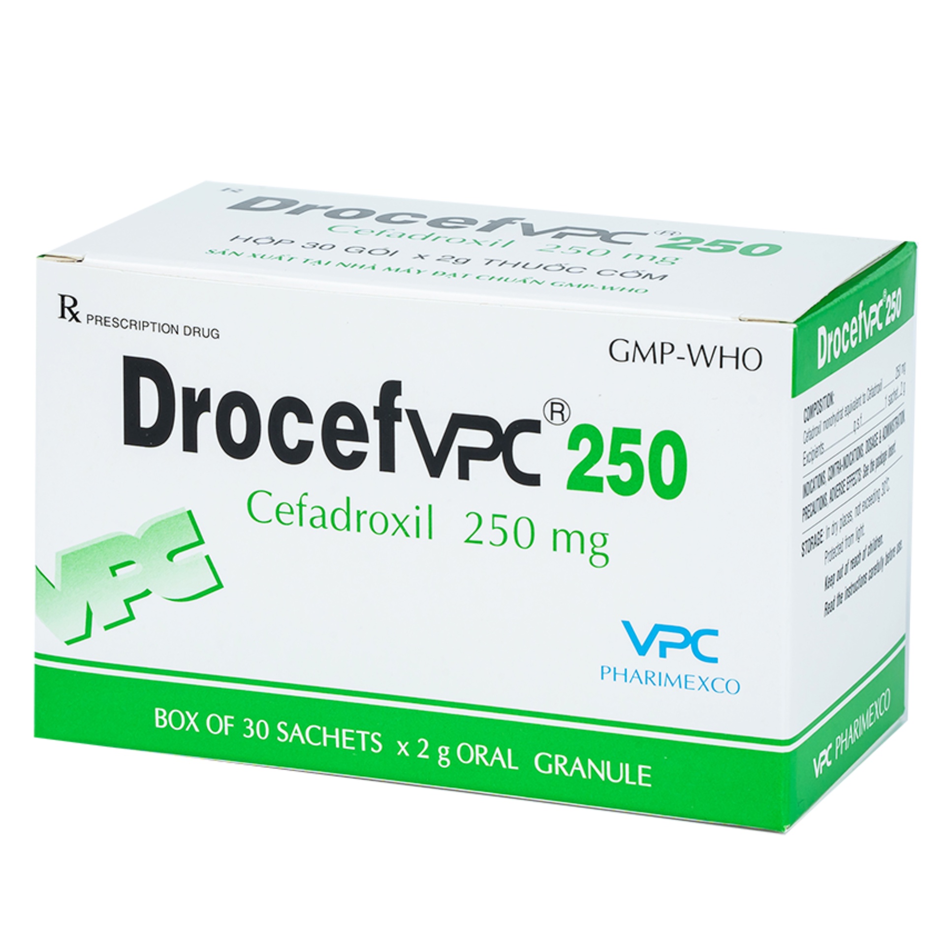DrocefVCP 250 Cefadroxil 250mg hộp 30 gói x 2g thuốc cốm Cửu Long