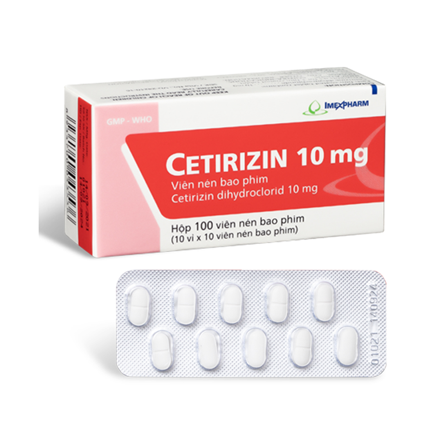 Cetirizin 10mg hộp 10 vỉ x 10 viên nén Imexpharm