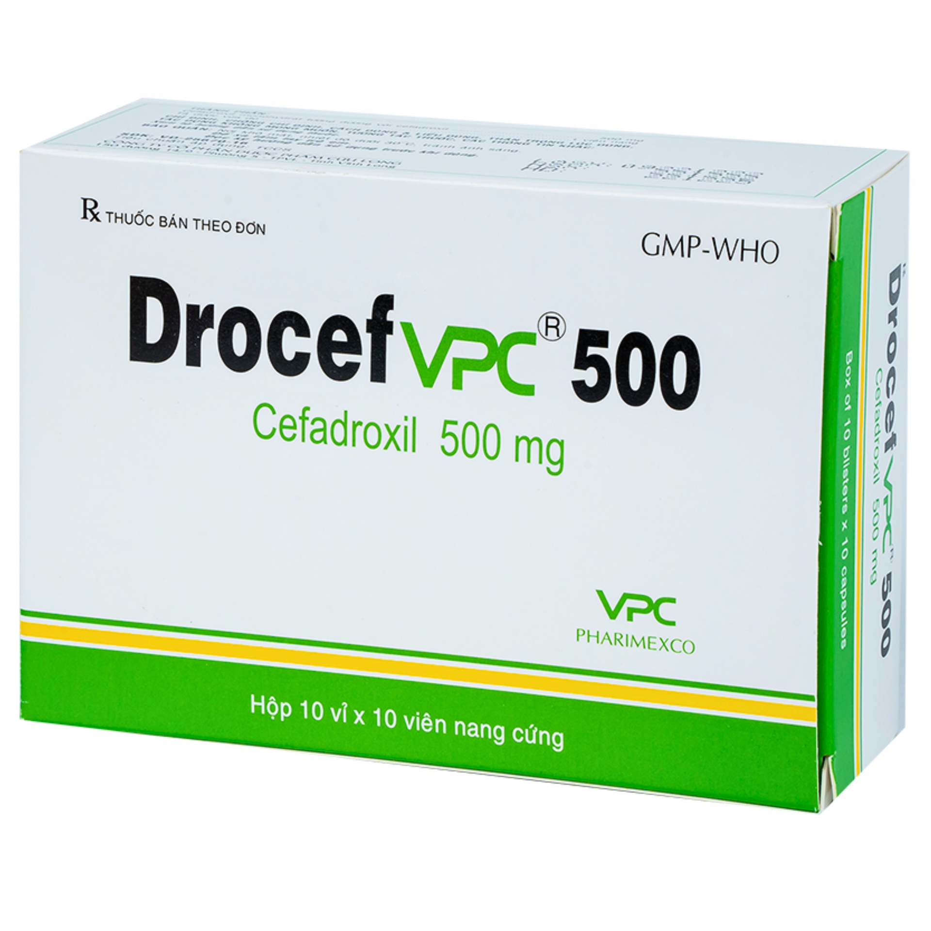 DrocefVCP 500 Cefadroxil 500mg hộp 10 vỉ x 10 viên nang cứng Cửu Long