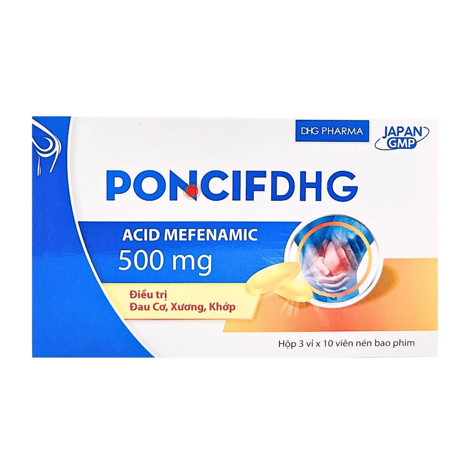 PoncifDHG Acid Mefenamic 500mg hộp 3 vỉ x 10 viên nén Hậu Giang